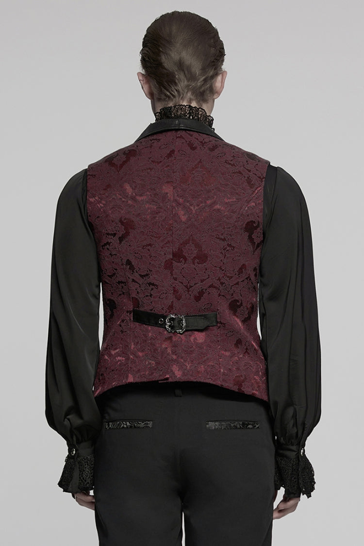 Black/red Lapel V-neck Sleeveless Jacquard Buckle Gothic Vest