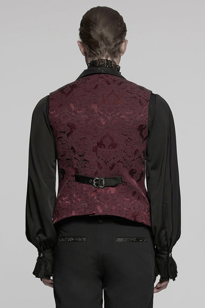 Black/red Lapel V-neck Sleeveless Jacquard Buckle Gothic Vest