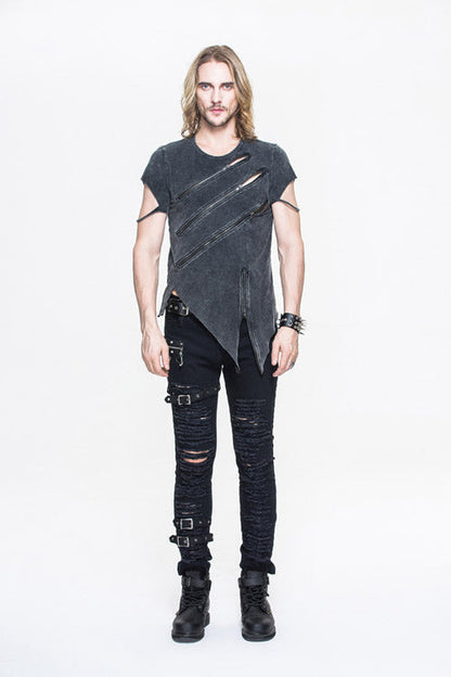 Black Rock Partition Zippered Faded Punk T-shirt