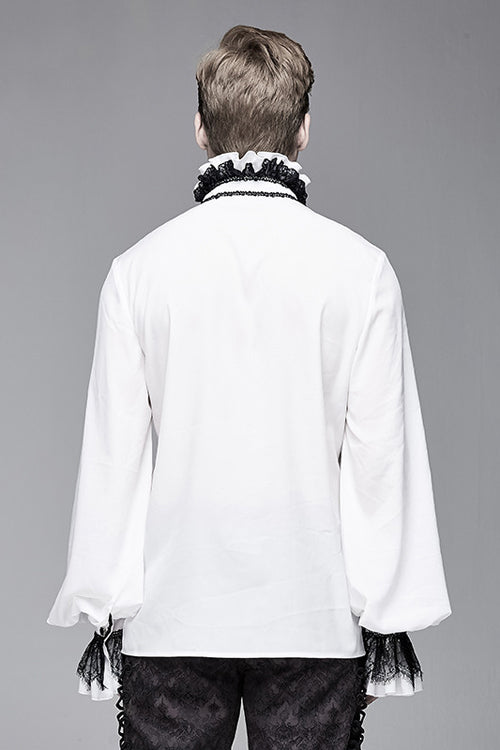 White Chiffon Embroidered Long Sleeves Gothic Blouse