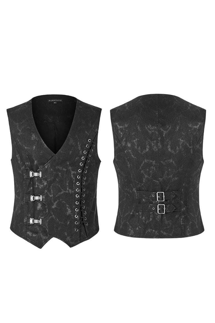 Black V Collar Sleeveless Stripes Buckle Punk Vest