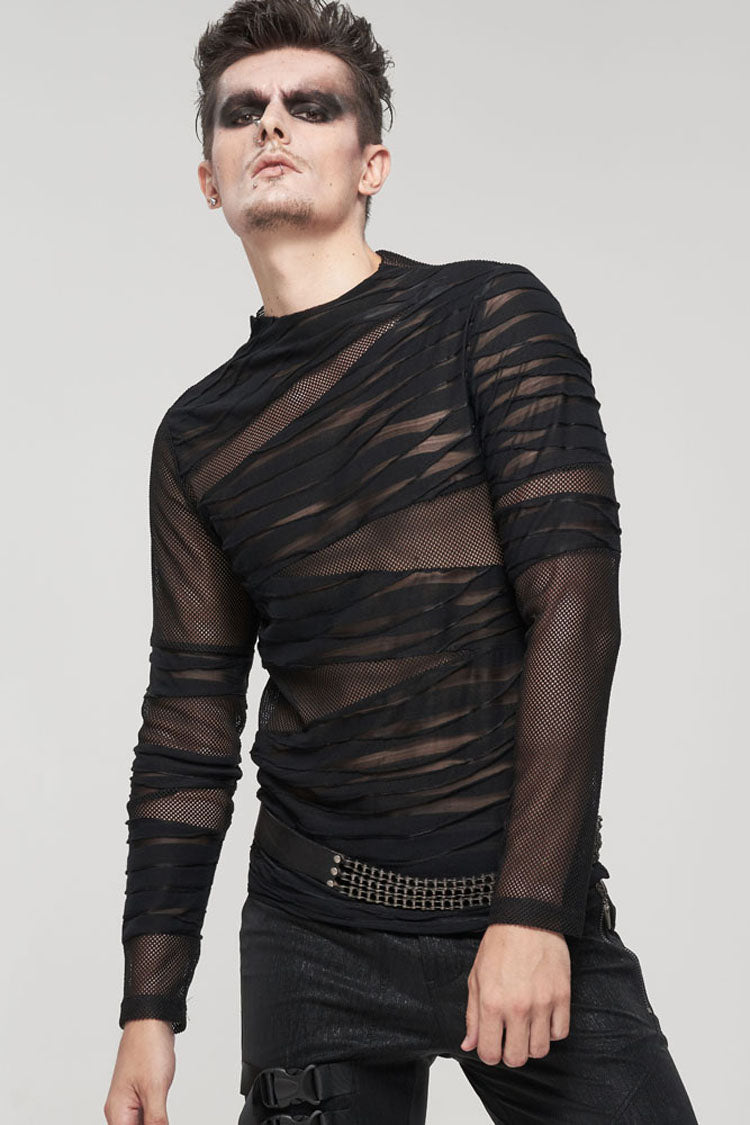 Black Gothic Bandage Design Net Yarn Perspective Sweater