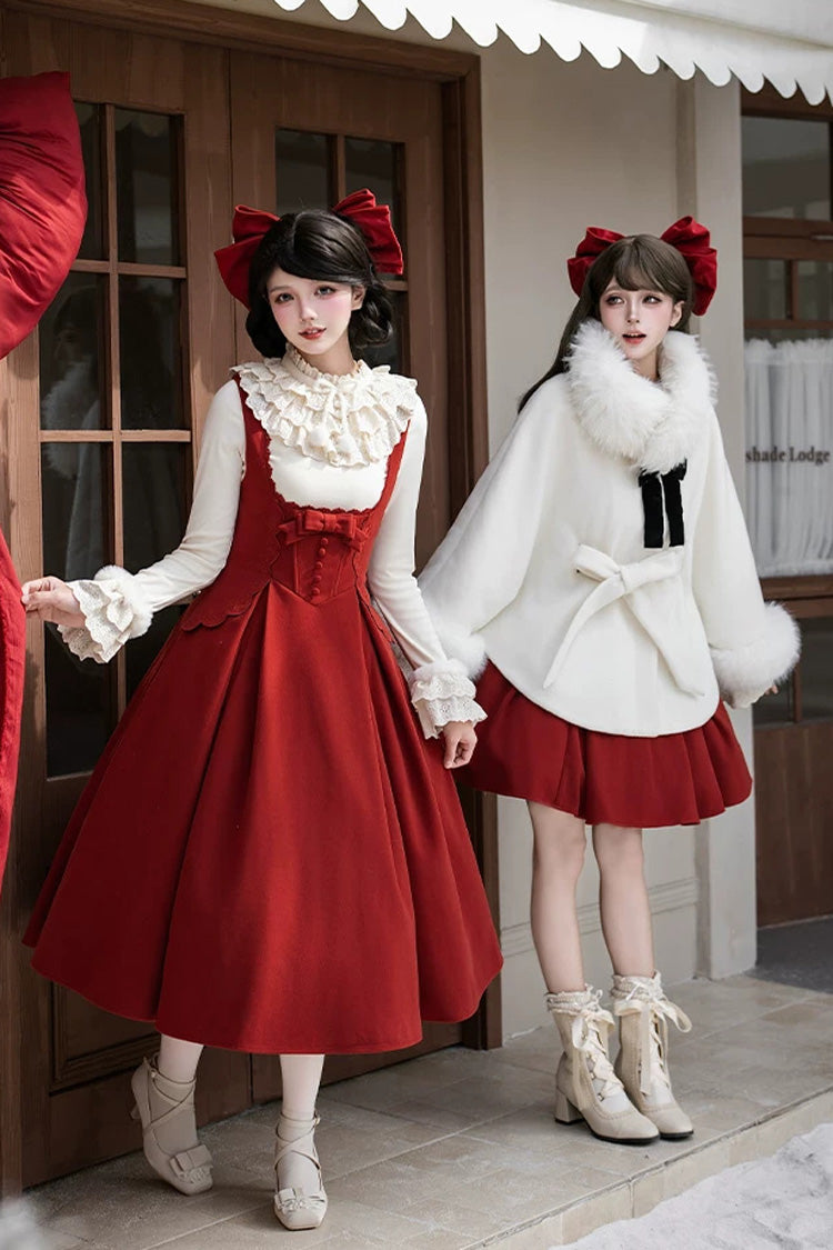 Red [letters and Poems · Velvet Rose] Sleeveless Embroidered Bow Fishbone Classic Lolita Bandeau Dress 2 Versions