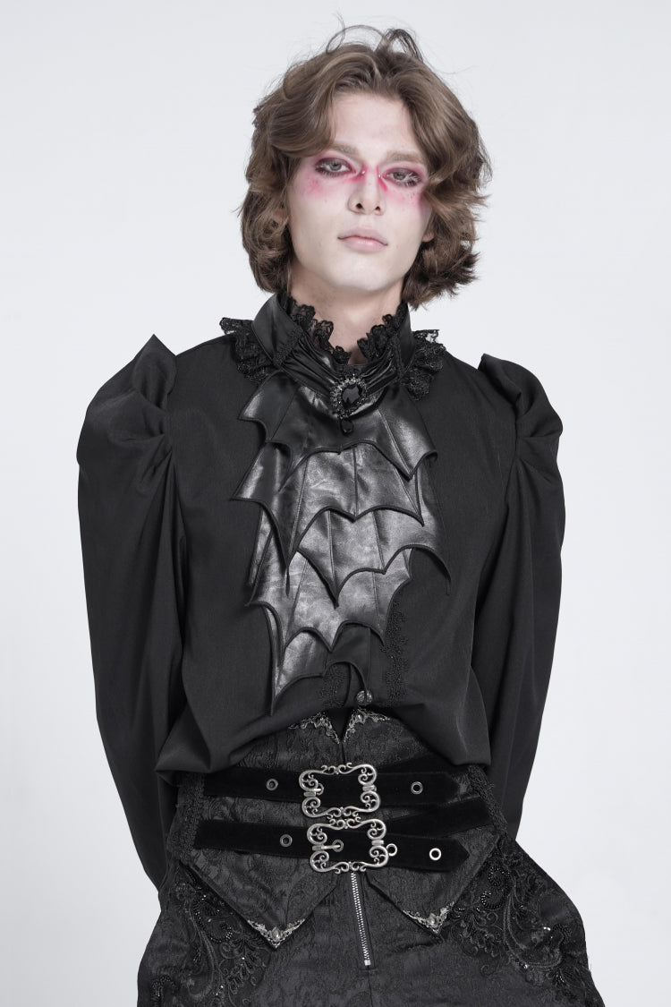 Black Stand Collar Long Puff Sleeves Gothic Batlike Blouse