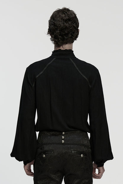 Black Stand Collar Long Lantern Sleeves Jacquard Gothic Blouse