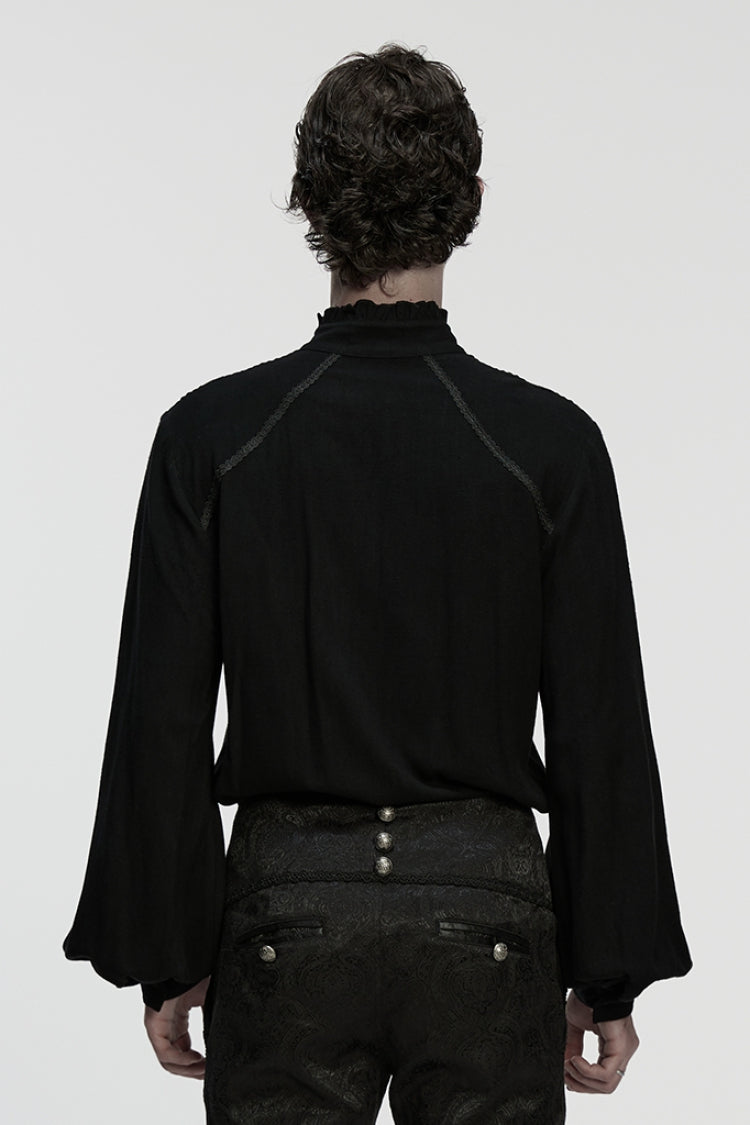 Black Stand Collar Long Lantern Sleeves Jacquard Gothic Blouse