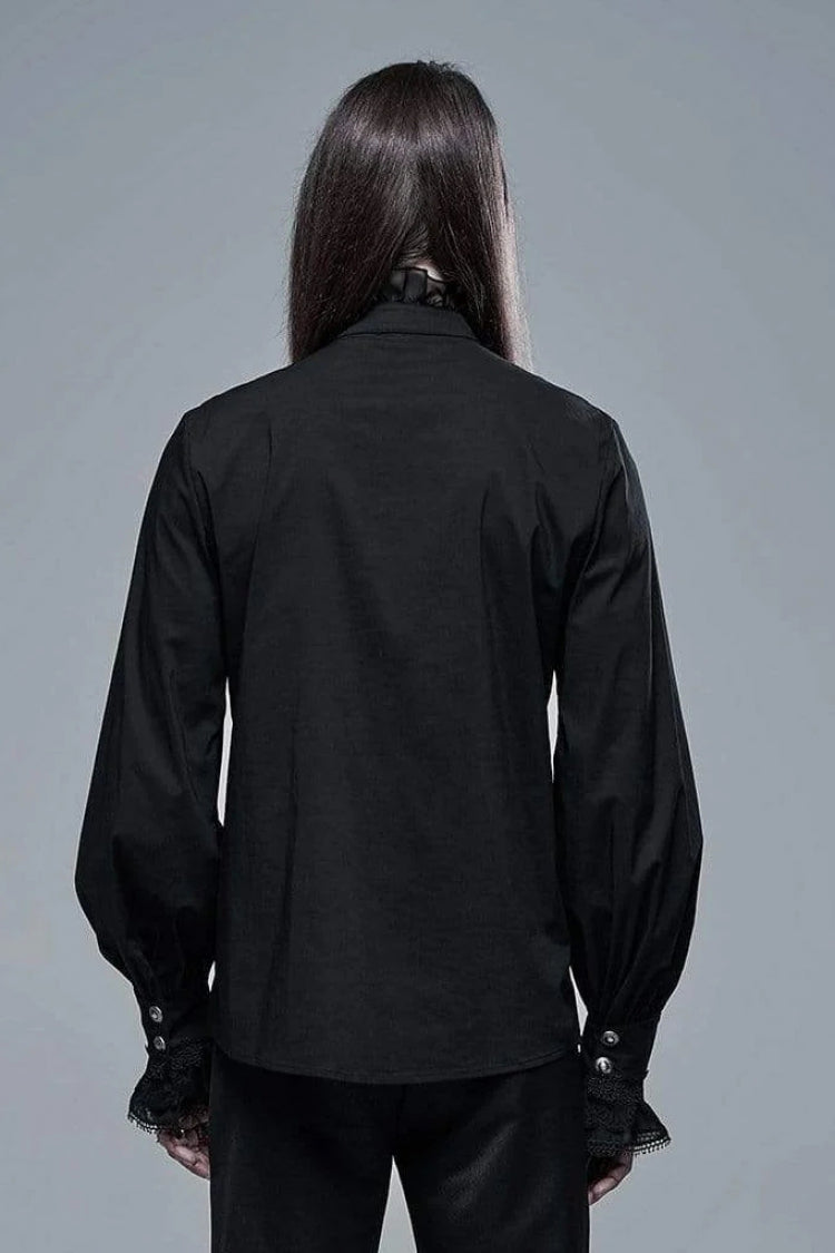 Black Stand Collar Long Sleeves Metal Button Lace Gothic Blouse