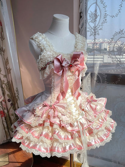 [pre-order Deadline: April 30] Sweet Pink Lolita Lace Ribbon Corset Tiered Jsk Dress