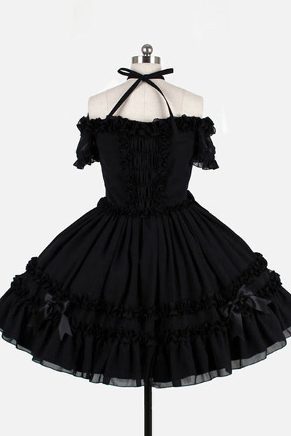 Chiffon Binding Strap Short Sleeves Boat Neck Classic Lolita Dress