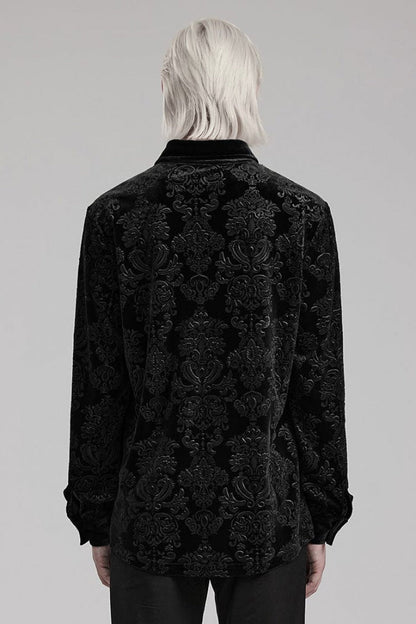 Long Sleeves Embossed Velvet Print Gothic Blouse 2 Colors