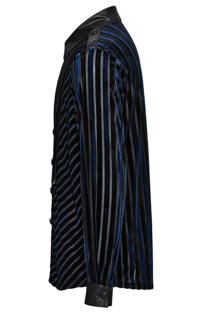Black/blue Lapel Collar Stitching Slim Gothic Blouse