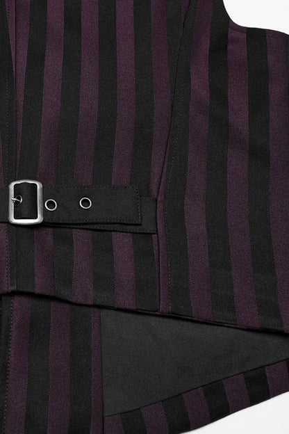 Black/red V Collar Sleeveless Striped Print Buckle Punk Vest