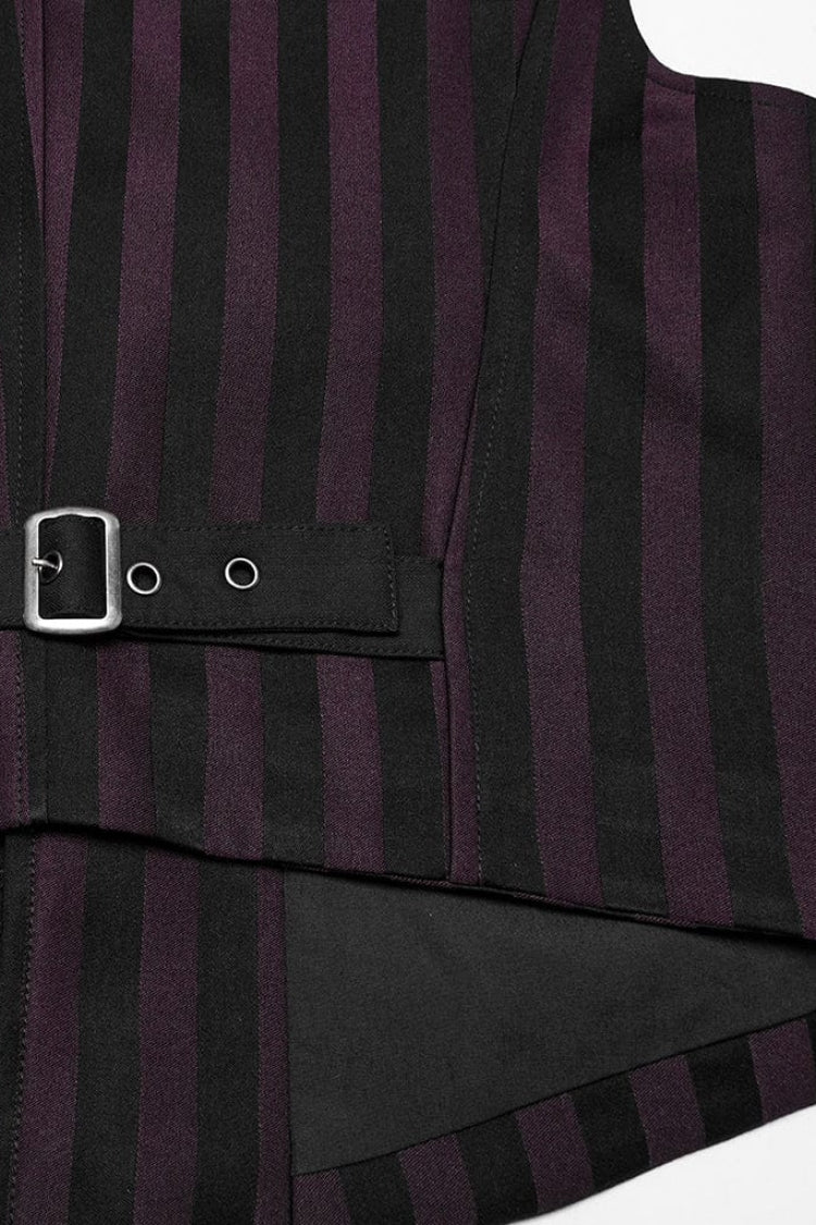 Black/red V Collar Sleeveless Striped Print Buckle Punk Vest