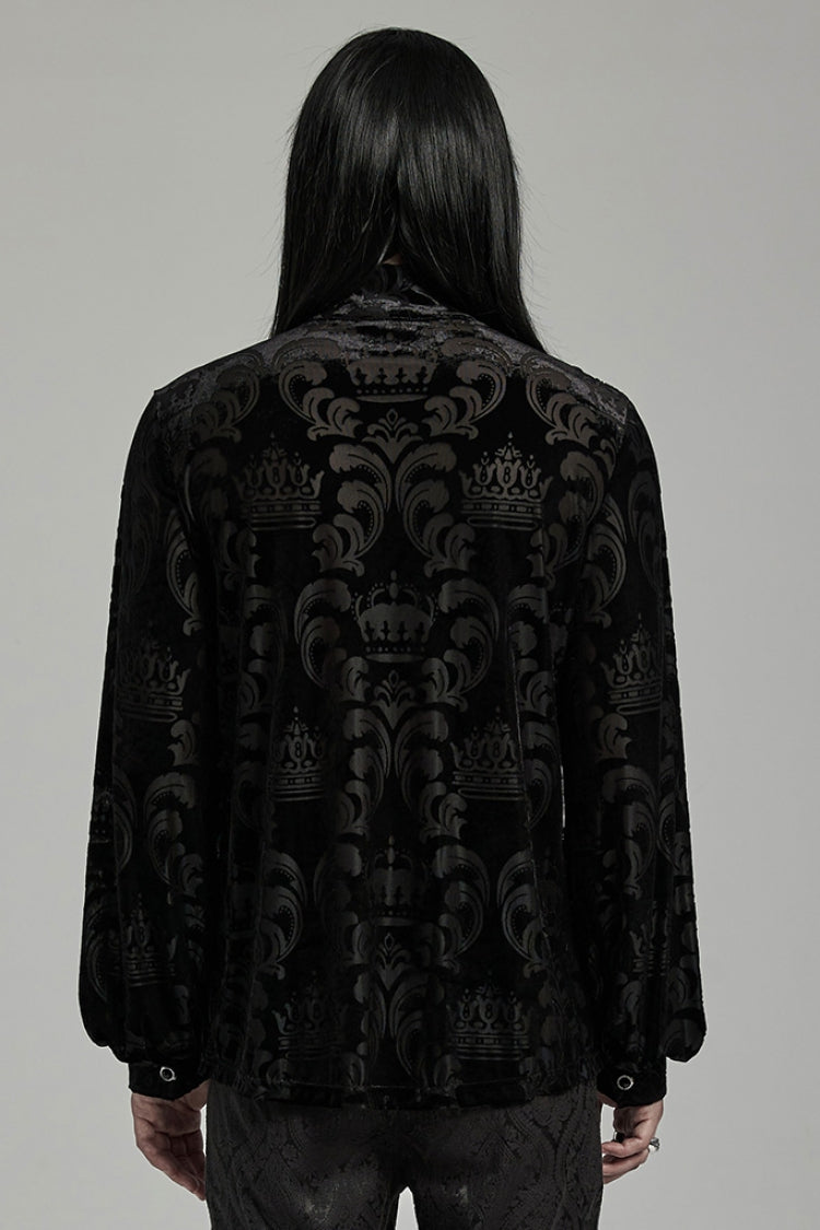 Black Stand Collar Puff Sleeves Jacquard Print Gothic Blouse