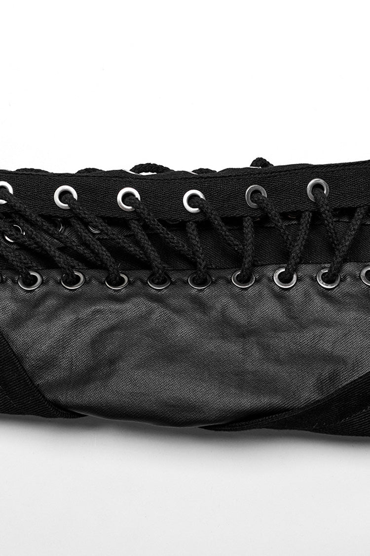 Black Stand Collar Asymmetric Rivet Buckle Punk Faux Leather Harness