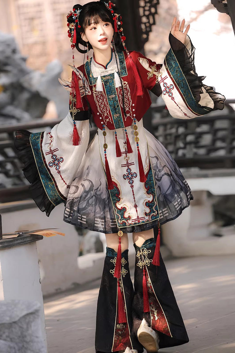 Multi-color [fox Trace Codex] Stand Collar Long Sleeves Printed Embroidered Classic Chinese Style Lolita Dress