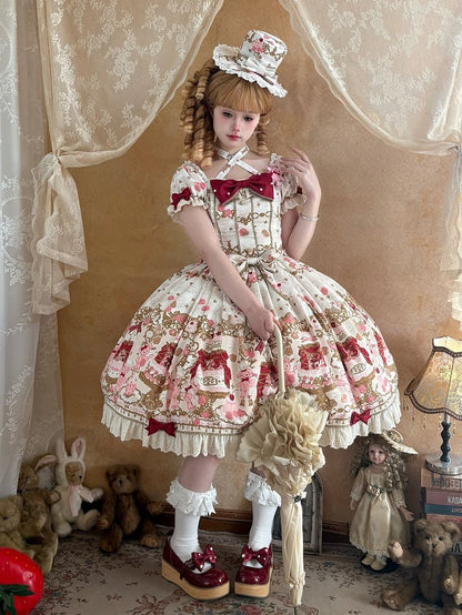 [pre-order Deadline: April 26] Retro Romance Sweet Lolita Ribbon Cake Print Halter Neck Dress