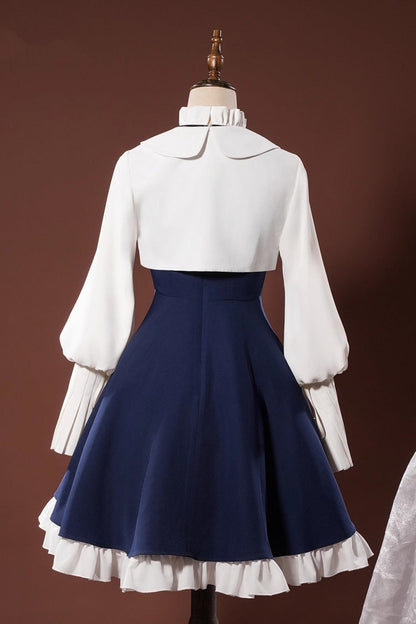 Blue/white [arknights Amiya] Ruffle Bowknot Classic Cosplay Lolita Dress Set