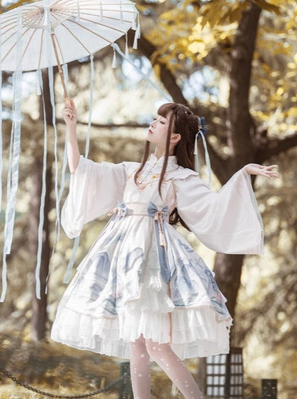Layered Ruffle Kimono Dress With Attached Collar
