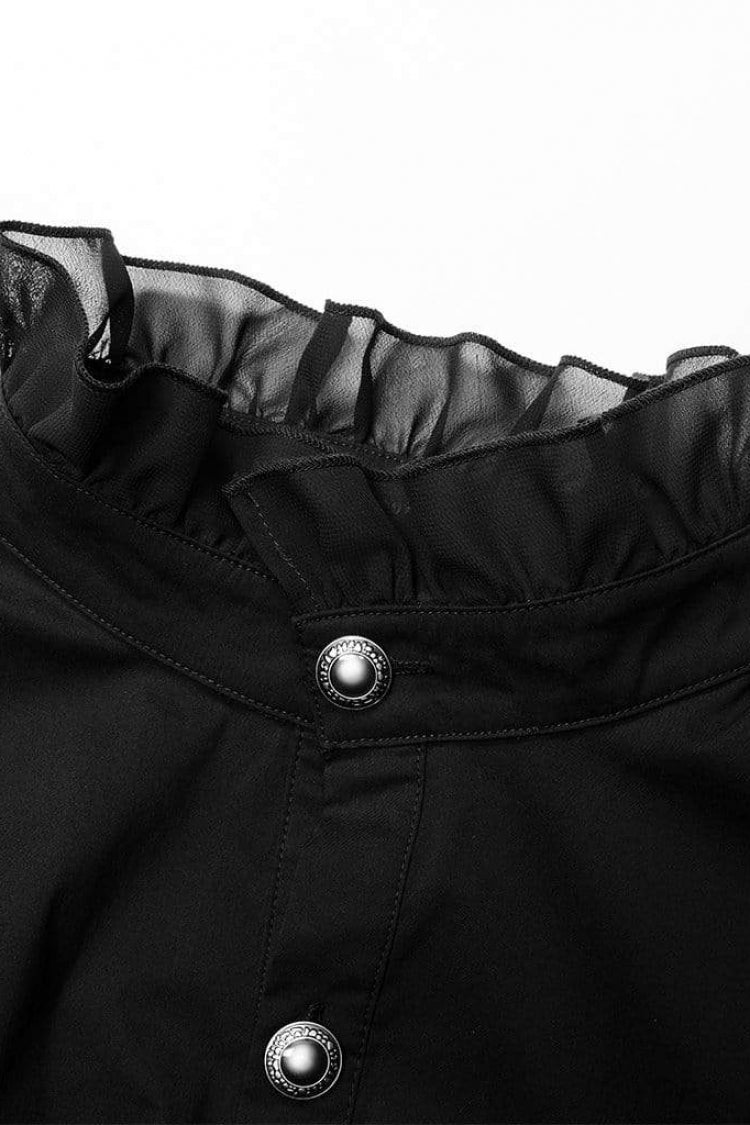 Black Stand Collar Long Sleeves Metal Button Lace Gothic Blouse