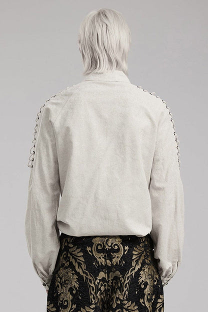 Long Puff Sleeves Shoulder Straps Embroidery Gothic Blouse 2 Colors