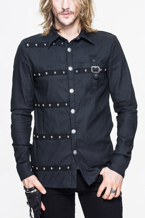 Black Cotton Long Sleeves Punk Blouse
