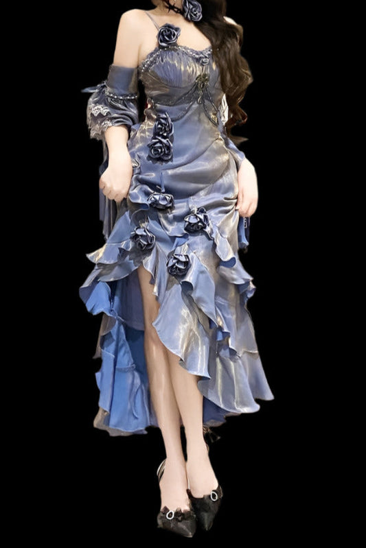 [pre-order] Amour Rose Bianca White and Blue Mermaid Dress Set