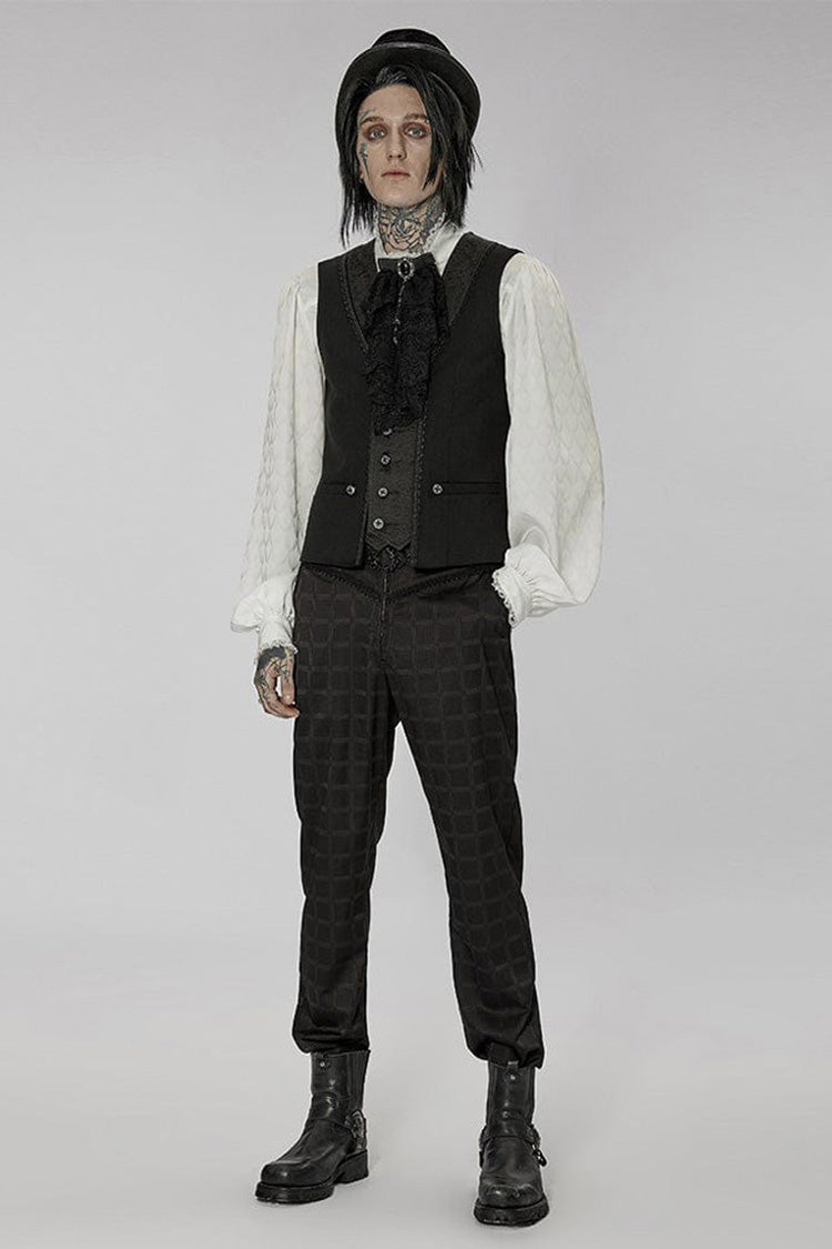 Black Punk Jacquard V-neck Stitching Three Dimensional Engraving Hand Sewn Button Lace Short Vest