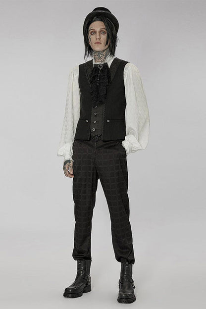 Black Punk Jacquard V-neck Stitching Three Dimensional Engraving Hand Sewn Button Lace Short Vest