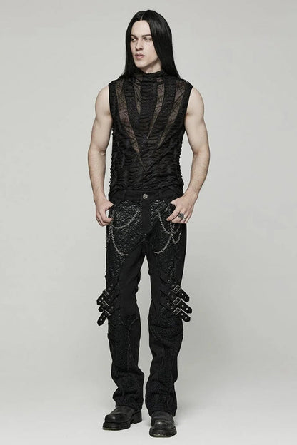 Black High Collar Hollow Spider Mesh Ripped Asymmetric Gothic Vest