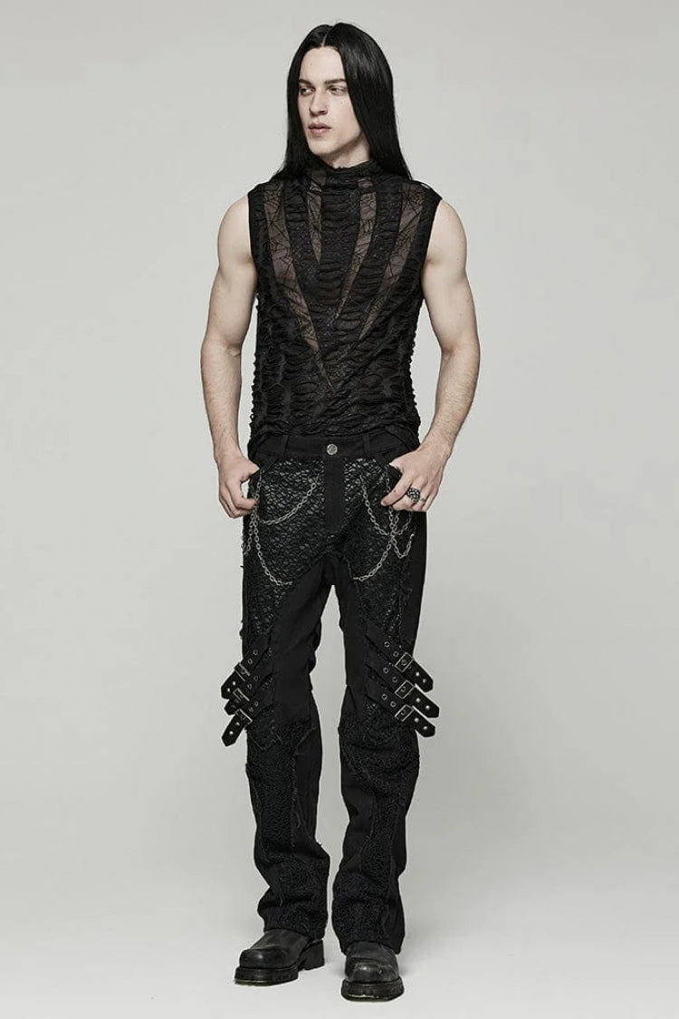 Black High Collar Hollow Spider Mesh Ripped Asymmetric Gothic Vest