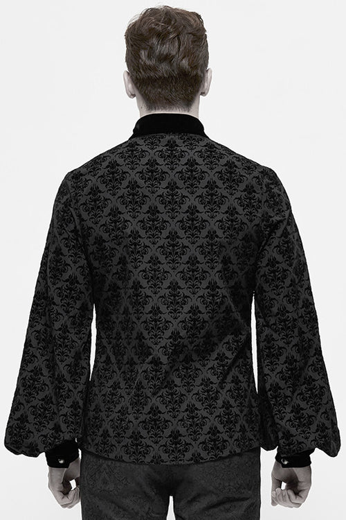 Black Court Pattern Flocking Lantern Sleeves Gothic Blouse