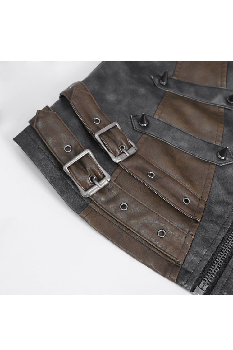Black Studded Faux Leather Punk Vest