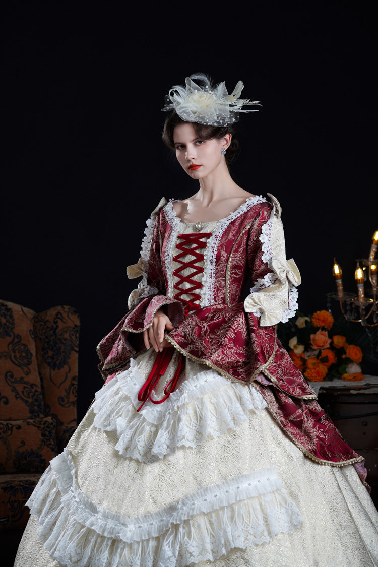 Wine/ivory Long Hime Sleeves Lace-up Classic Palace Lolita Victorian Dress