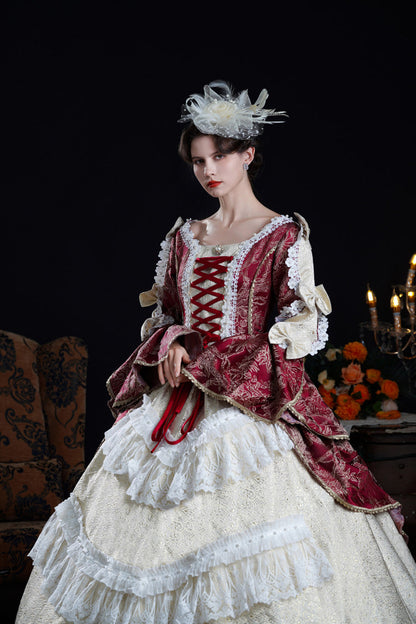 Wine/ivory Long Hime Sleeves Lace-up Classic Palace Lolita Victorian Dress