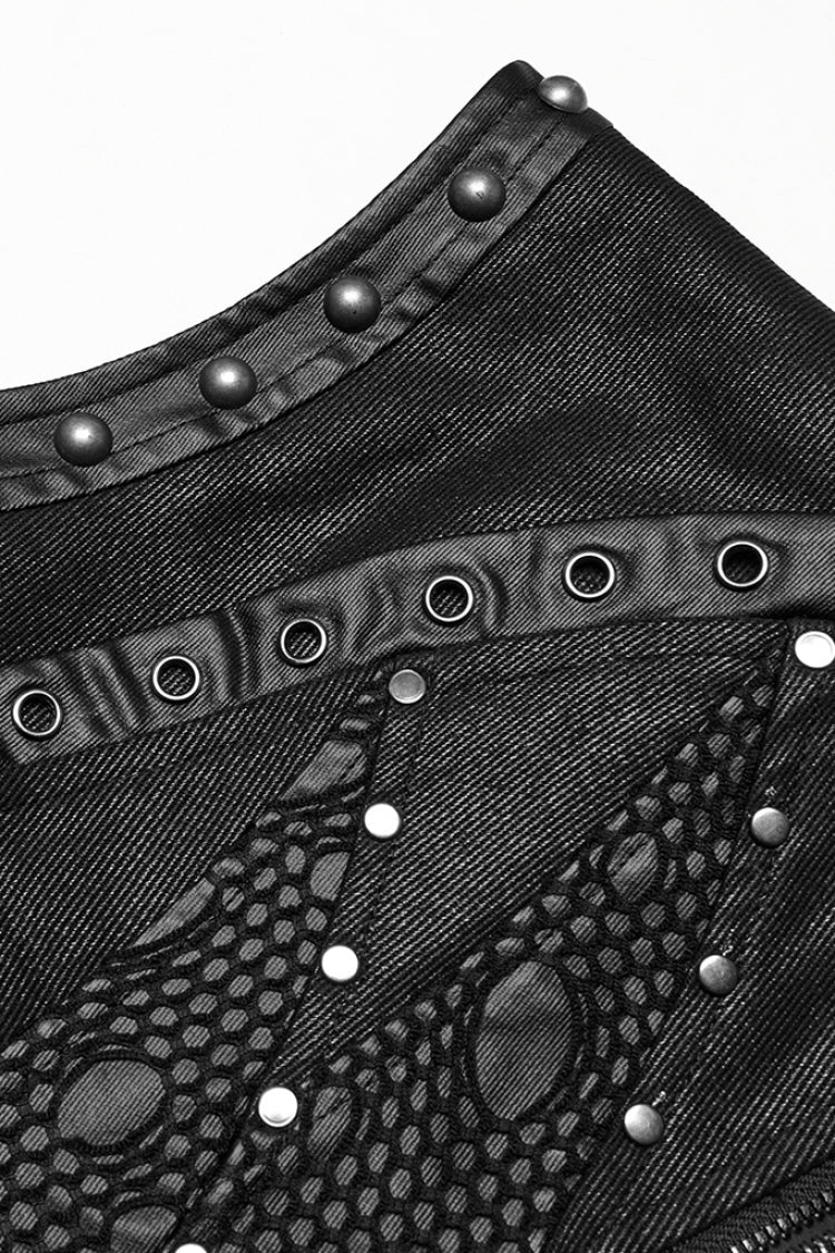Black Stand Collar Stitching Mesh Punk Vest