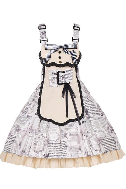 White Berlin Daily Print Removable Apron Classic Lolita Strap Dress