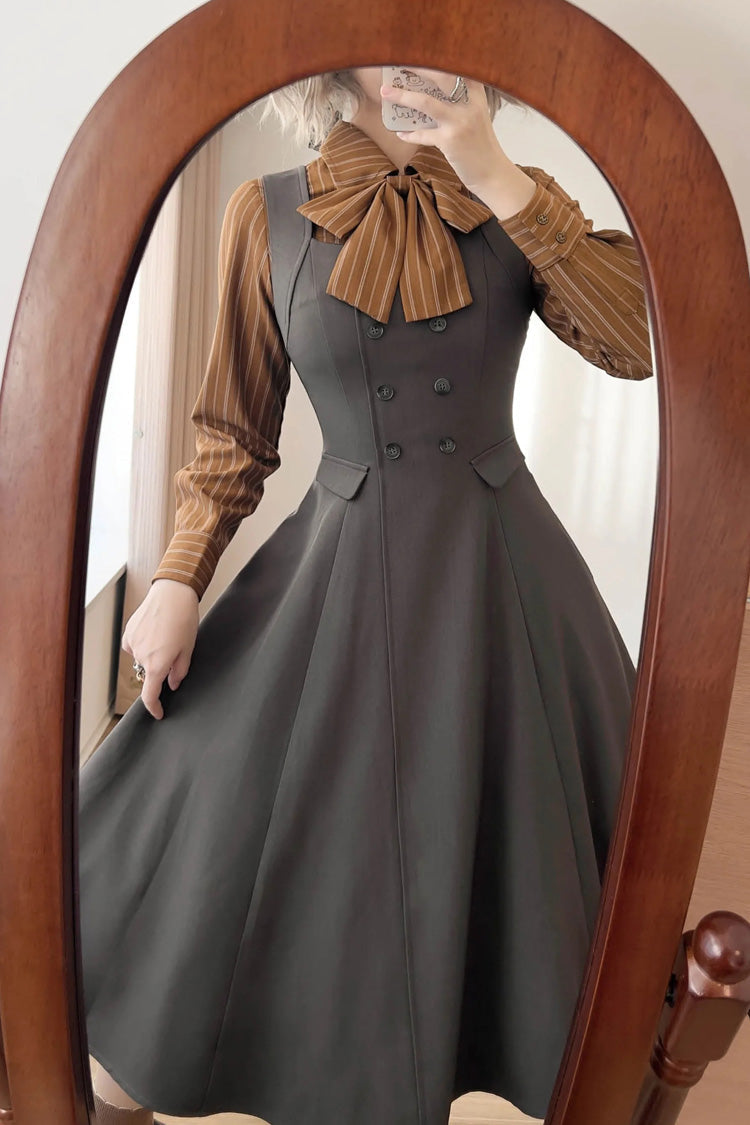 Grey [misty Shirt Forest] Square Collar Sleeveless Ruffled British Style Classic Lolita Jsk Dress