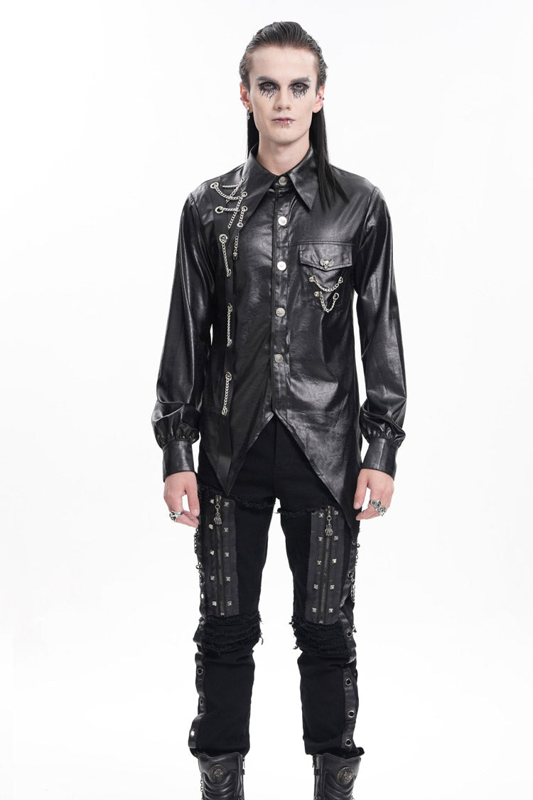 Black Long Sleeves Chain Eyelets Skull Gothic Blouse