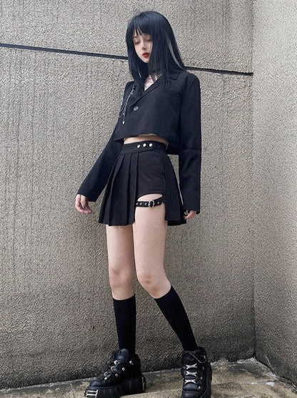 Jacket With Chain Strap + Split Metal Buckle Skirt