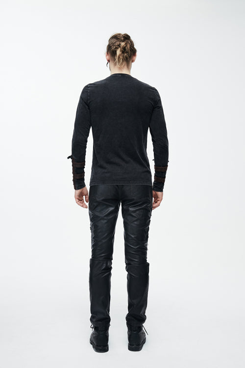Brown Long Sleeves Designer Punk T-shirt