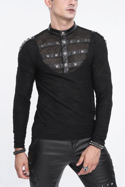 Black Stand Collar Mesh Splice Punk Shirt