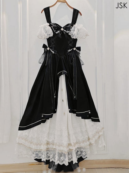 [pre-order Deadline: May 3] Black and White Corset Lace Ribbon Lolita Jsk Princess Dress + Complete Set