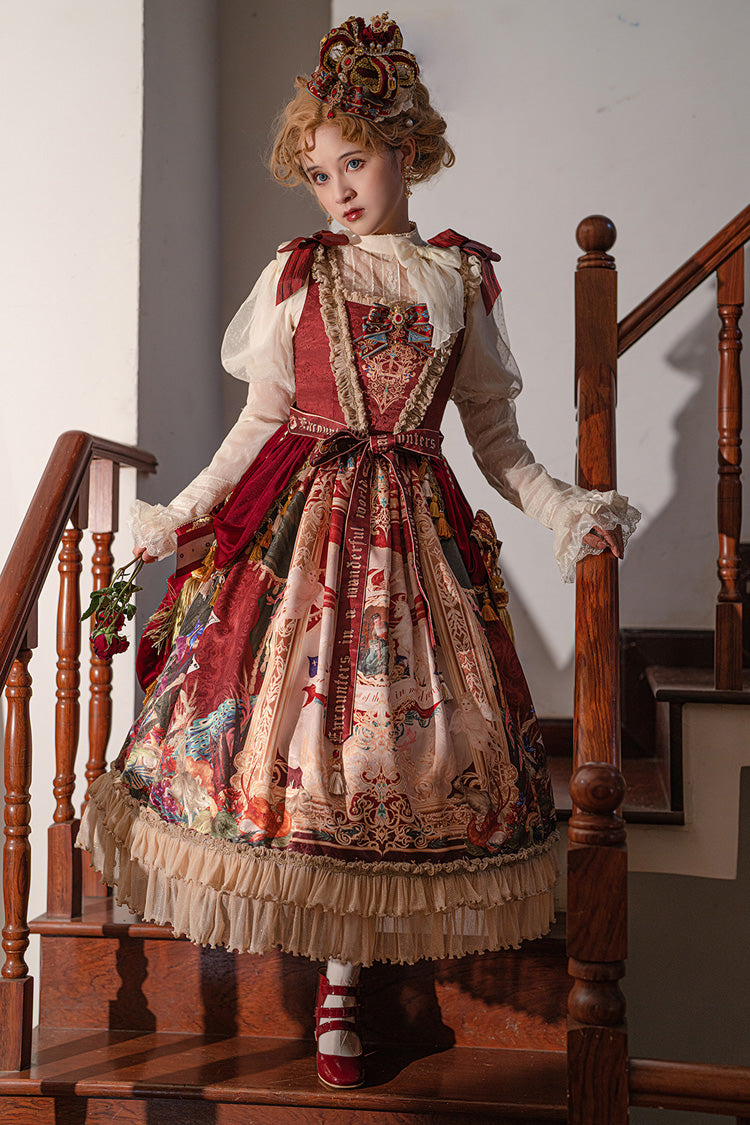 Red [kaleidoscope of Dreams] Sleeveless Double-layered Print Embroidery Bowknot Classic Lolita Jsk Dress