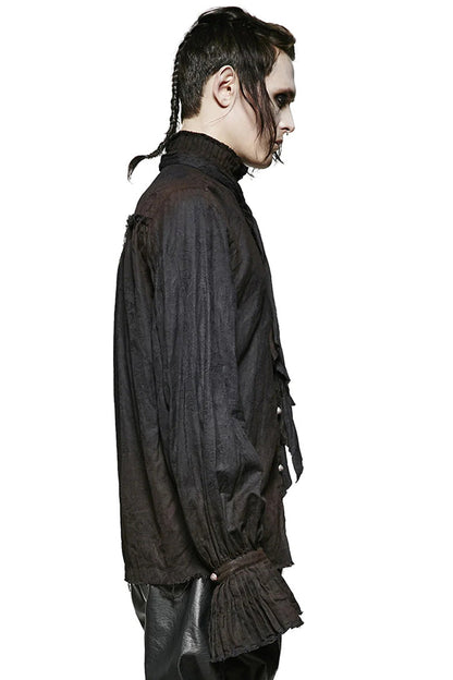 Black Long Lantern Sleeves Retro Metal Button Steampunk Tie Shirt