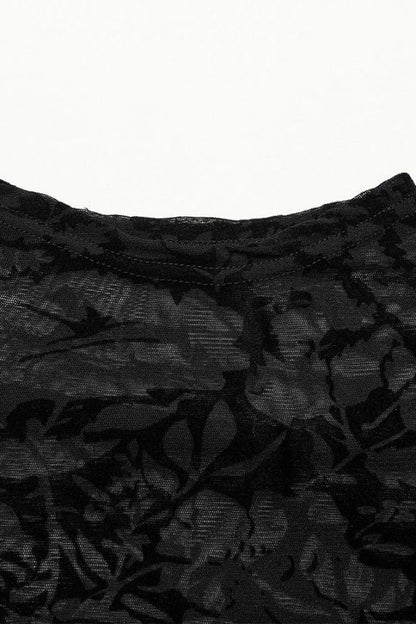 Black Long Sleeves Print Sheer Mesh Gothic T-shirt