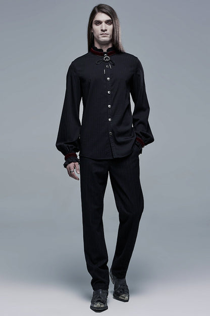 Black/red Gothic High Collar Front Retro Metal Button Lantern Sleeve Shirt