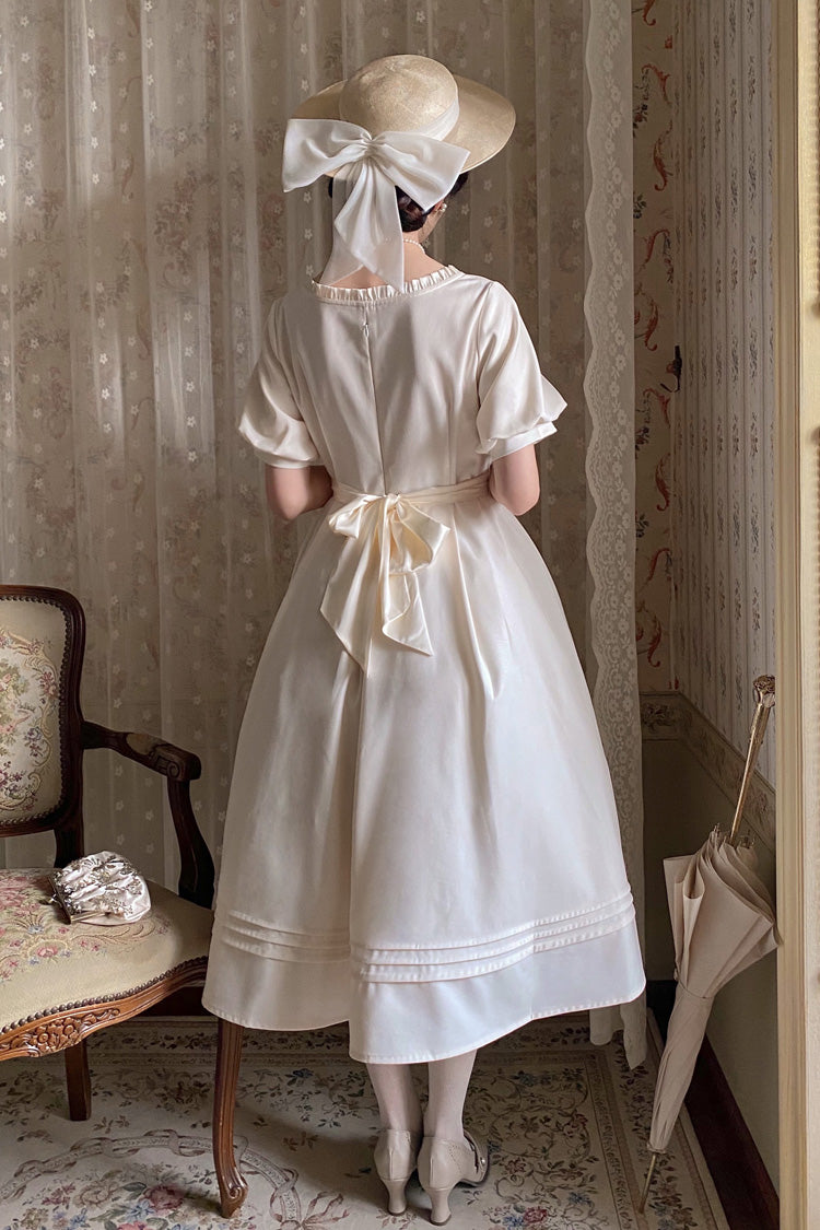 Apricot [random Thoughts] Square Collar Short Sleeves Ruffle Classic Lolita Dress