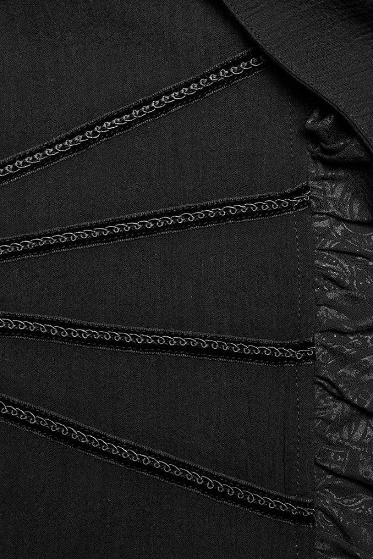 Black Hand-stitched Button Pleated Long Puff Sleeves Ruffle Gothic Blouse