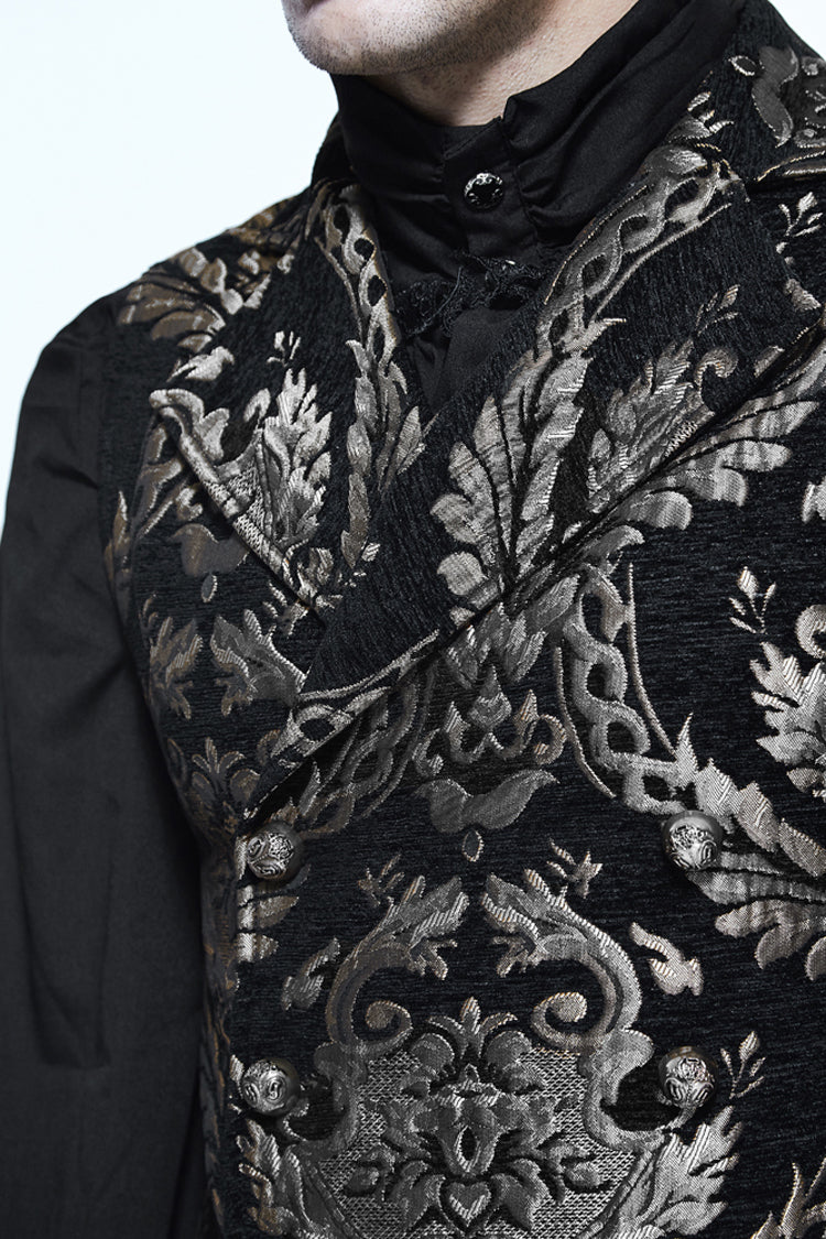 Black/silver Palace Short Big Jacquard Pattern Gothic Waistcoat